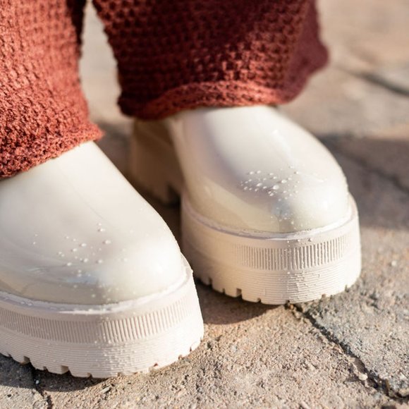 Beige Platform Chelsea Bootie / Cream Ankle Boot / Rain Boots - Picture 3 of 8